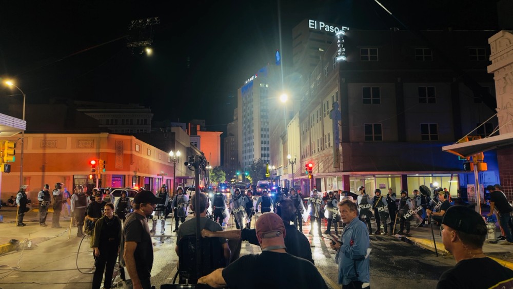 A lit night exterior in downtown El Paso