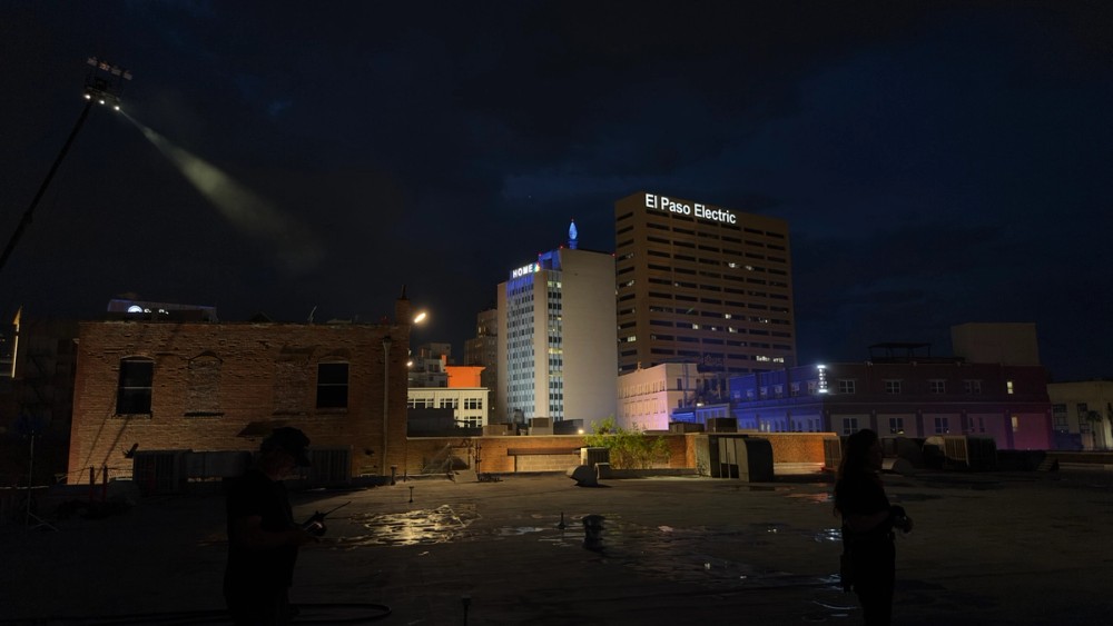 Multiple Electro Storm CS15s light buildings in different hues