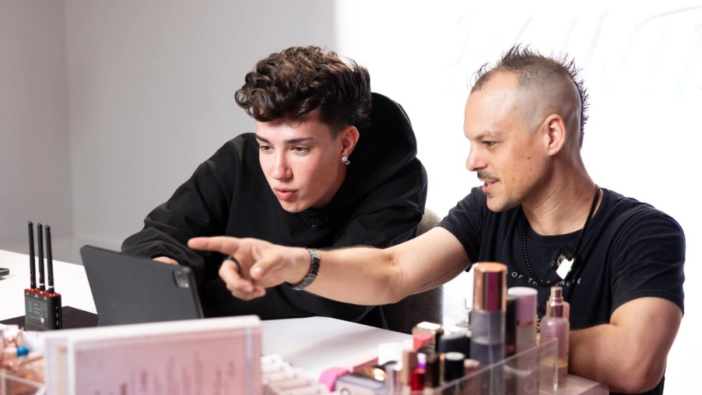 Charles dials in lighting for the tutorial set