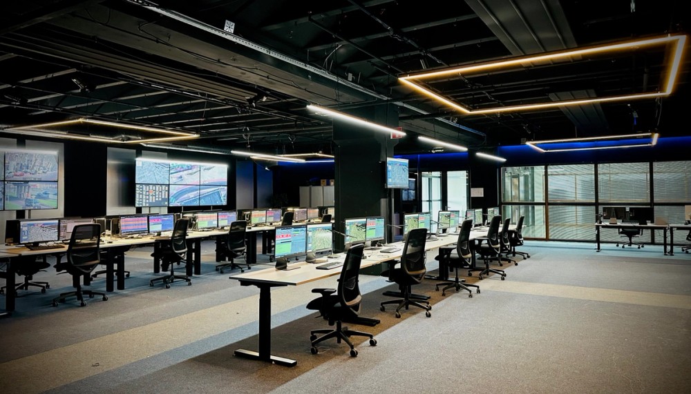 Set photography of the control room, with INFINIBAR squares providing lighting