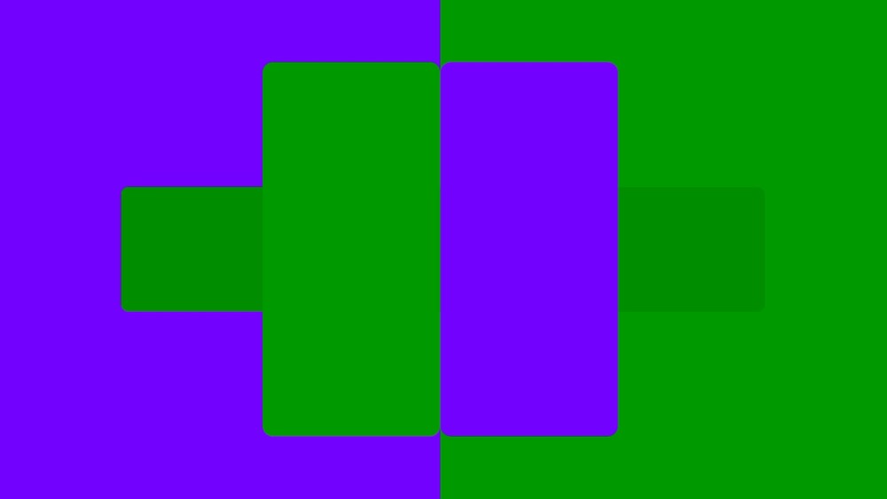 Green and purple rectangles moving up and down on another green rectangle