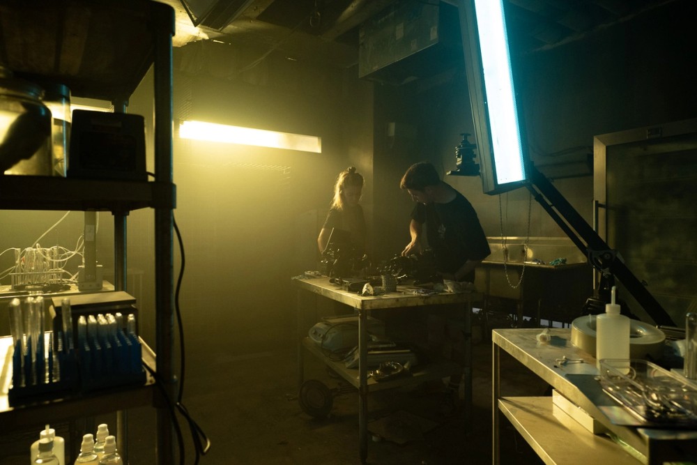 Crew prepare to shoot in the lab