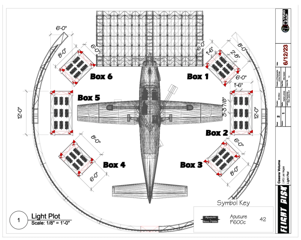 The Cessna Volume light plot, showing the plane, LED volume, and Nova P600c arrays